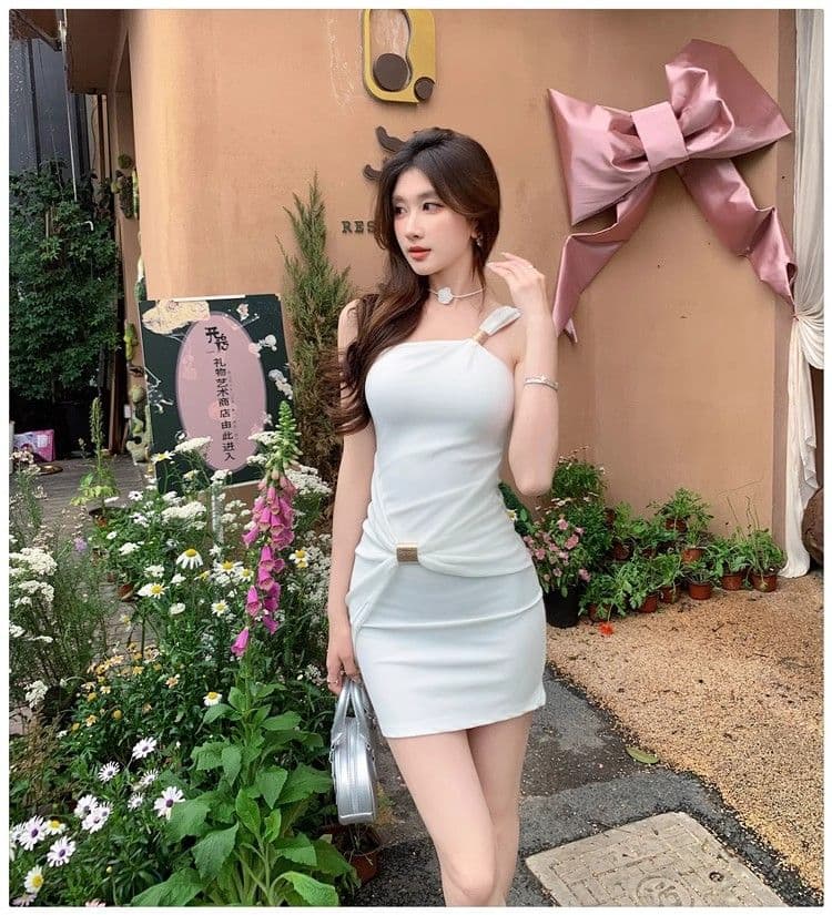 섹시함 핫걸 바람 비스듬한 어깨 숄더백 슬립 여성 드레스 여름 새로운 몸매 가꾸기 슬림해 보이는 고급 센스 타이트 스커트 미니 스커트 상세 이미지 18