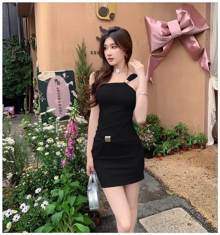 섹시함 핫걸 바람 비스듬한 어깨 숄더백 슬립 여성 드레스 여름 새로운 몸매 가꾸기 슬림해 보이는 고급 센스 타이트 스커트 미니 스커트 상세 이미지 24