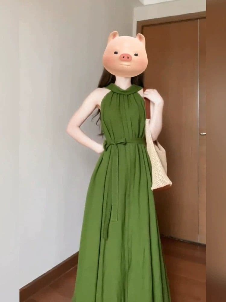 프랑스식 행침 목 품격 레트로 민소매 행침 목 여성 드레스 여름 새로운 휴가 바람 루즈핏 A라인 스커트 롱 스커트 상세 이미지 6