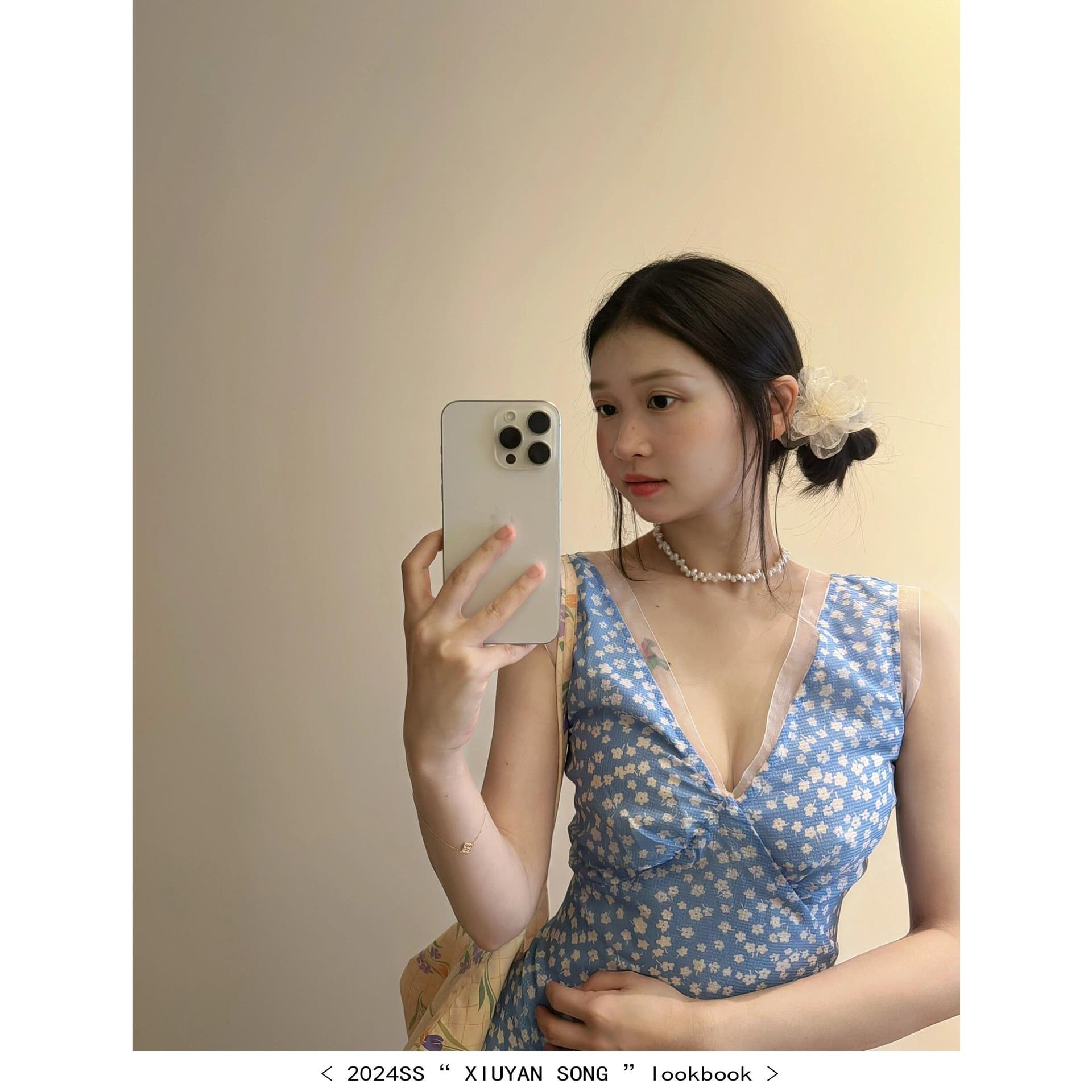 한 부서 파란색 신선함 꽃무늬 V넥 조끼 여성 드레스 여름 몸매 가꾸기 휴가 바람 민소매 허리 수축 짧은 치마 상세 이미지 7