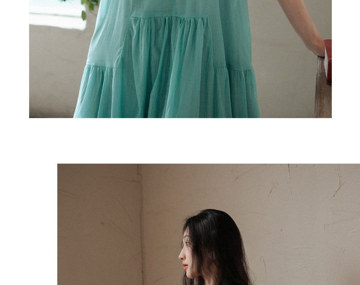 프랑스식 홀로우 아웃 슬립 여성 드레스 여름 해변가 휴가 바람 해변 드레스 주름 느긋한 느슨함 센스 길다 치마 상세 이미지 19