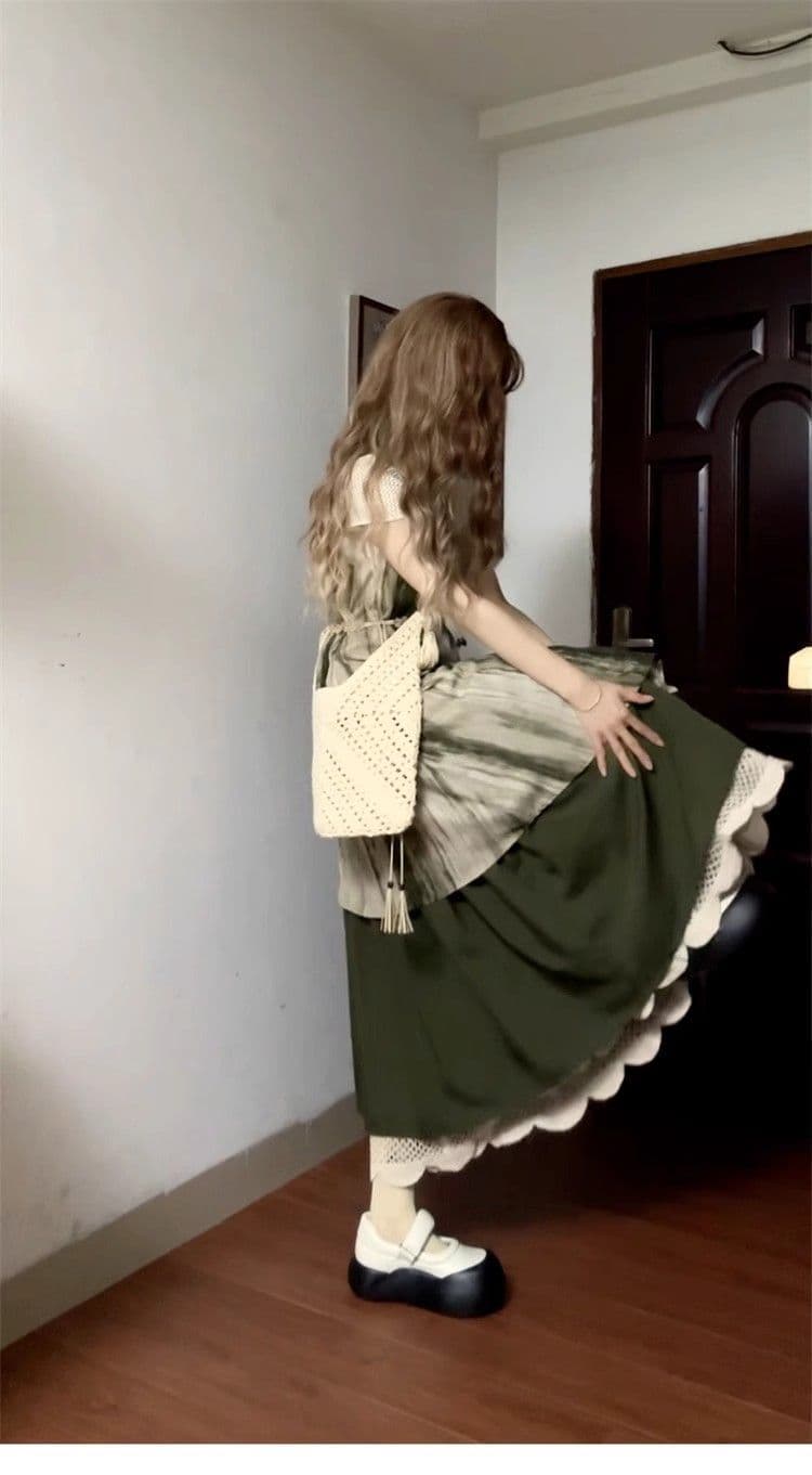 새로운 중식 레트로 홀치기 염색 슬립 드레스 2026 봄 여름 새로운 휴가 여행 작은 키 롱 스커트 여성 루즈핏 상세 이미지 4
