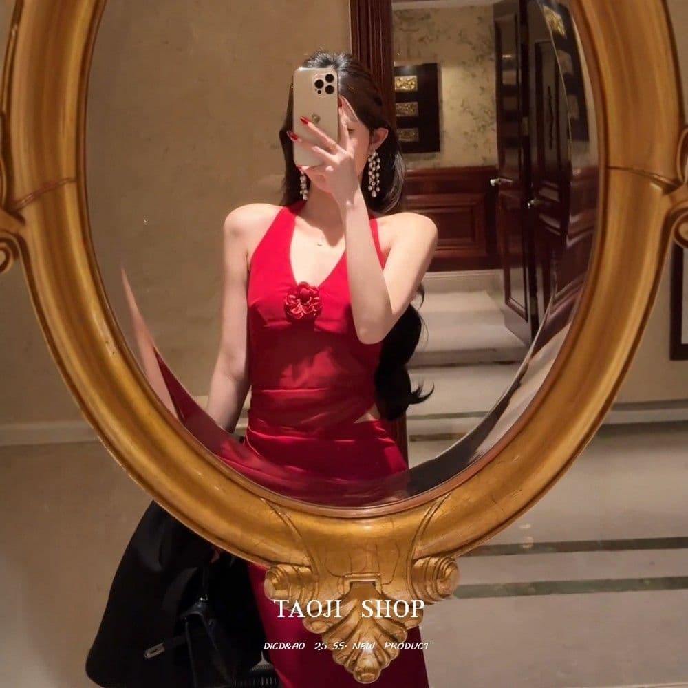 순수한 욕망 고급 센스 망사 패치워크 행침 목 드레스 2026 여름 새로운 허리 수축 패션 품격 롱 스커트 여성 트렌디 이미지 4