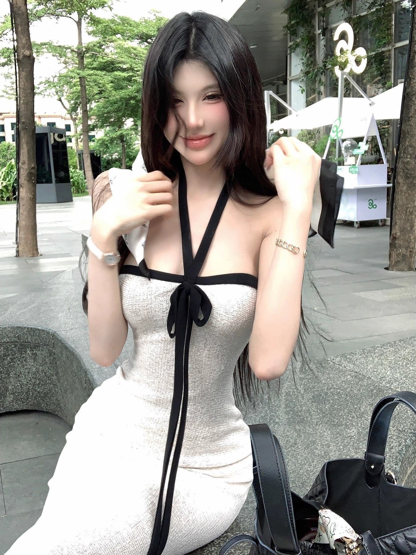 화이트 튜브탑 행침 목 드레스 아이들 2026 여름 새로운 자이언트 잘 생긴 품격 해변가 휴가 타이트 스커트 롱 스커트 상세 이미지 9