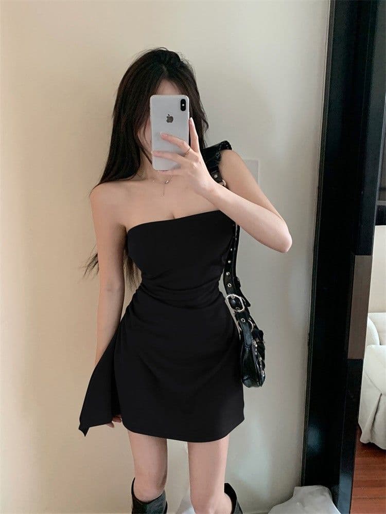 순수한 욕망 바람 튜브탑 여성 드레스 여름 미니 스커트 핫걸 허리 수축 주름 타이트 섹시함 불규칙 한 마디 치마 이미지 3
