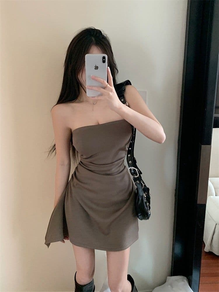 순수한 욕망 바람 튜브탑 여성 드레스 여름 미니 스커트 핫걸 허리 수축 주름 타이트 섹시함 불규칙 한 마디 치마 상세 이미지 4