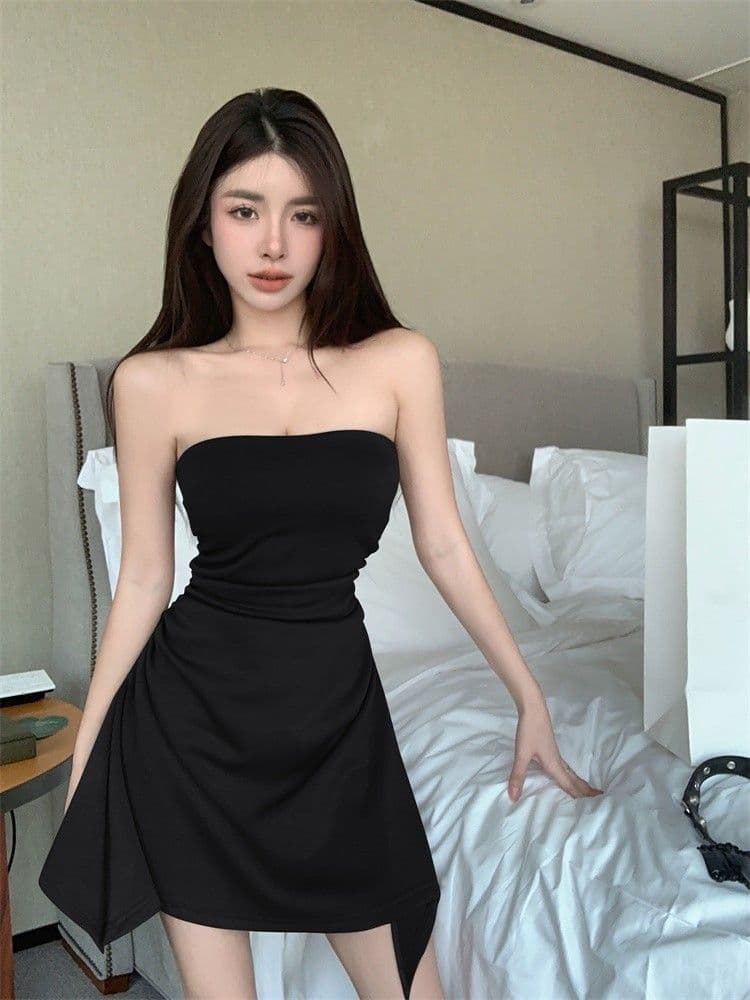 순수한 욕망 바람 튜브탑 여성 드레스 여름 미니 스커트 핫걸 허리 수축 주름 타이트 섹시함 불규칙 한 마디 치마 상세 이미지 15
