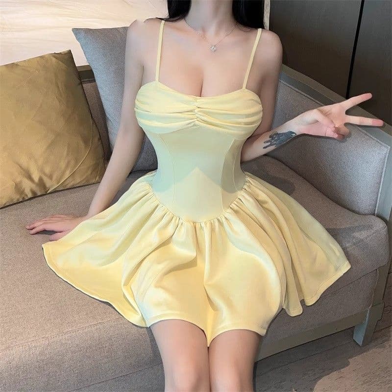 순수한 욕망 섹시함 오프숄더 주름 A라인 스커트 여성 여름 2026 새로운 핫걸 허리 수축 슬림해 보이는 슬립 드레스 상세 이미지 7