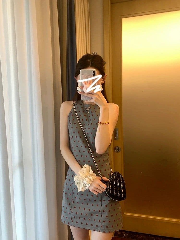 프랑스식 품격 몸매 가꾸기 슬림해 보이는 민소매 도트 무늬 조끼 원피스 아이들 여름 2026 새로운 핫걸 타이트 스커트 미니 스커트 상세 이미지 5