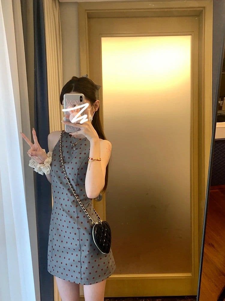 프랑스식 품격 몸매 가꾸기 슬림해 보이는 민소매 도트 무늬 조끼 원피스 아이들 여름 2026 새로운 핫걸 타이트 스커트 미니 스커트 상세 이미지 6