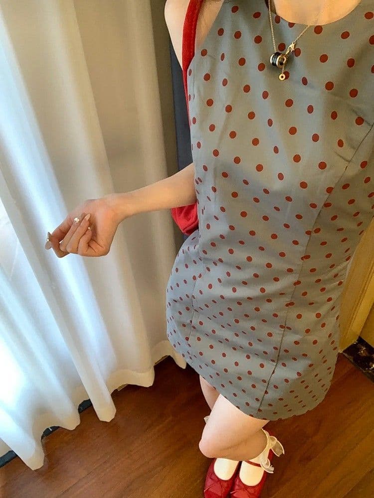 프랑스식 품격 몸매 가꾸기 슬림해 보이는 민소매 도트 무늬 조끼 원피스 아이들 여름 2026 새로운 핫걸 타이트 스커트 미니 스커트 상세 이미지 8