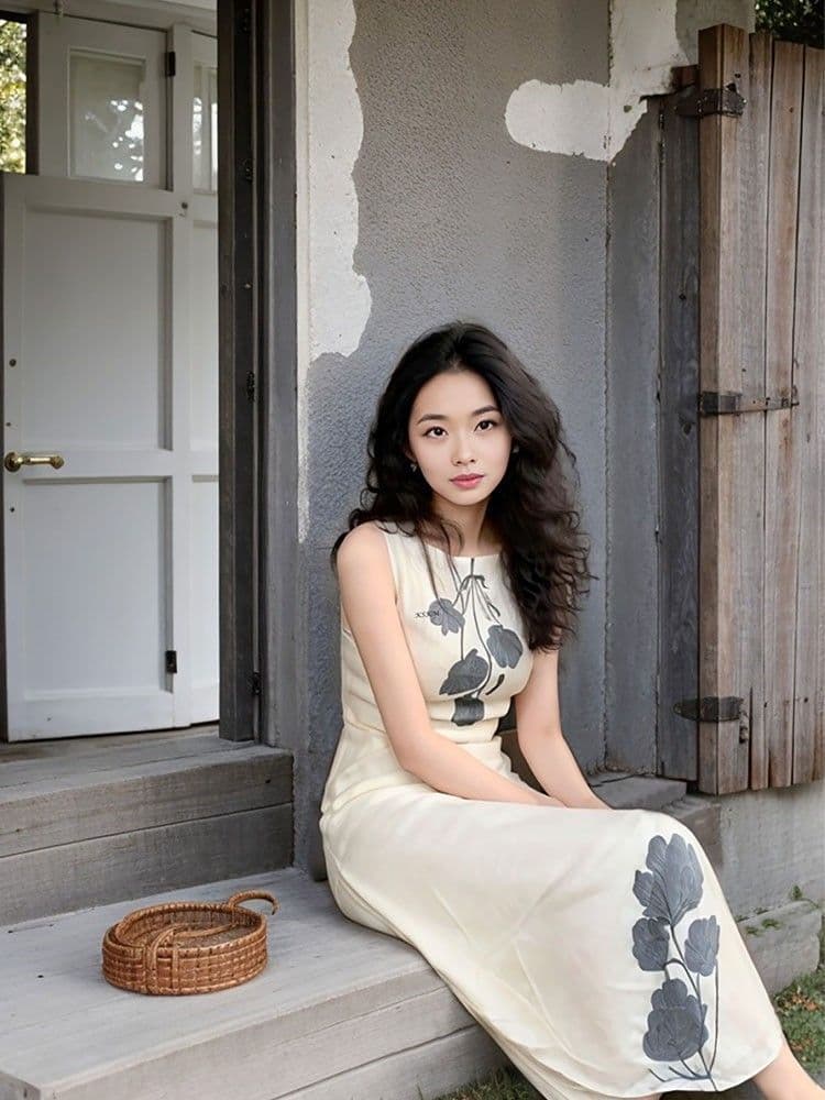 새로운 중식 여성 의류 품격 레트로 프린트 드레스 여름 작은 대중 디자인 느긋한 휴가 바람 조끼 길다 치마 상세 이미지 8