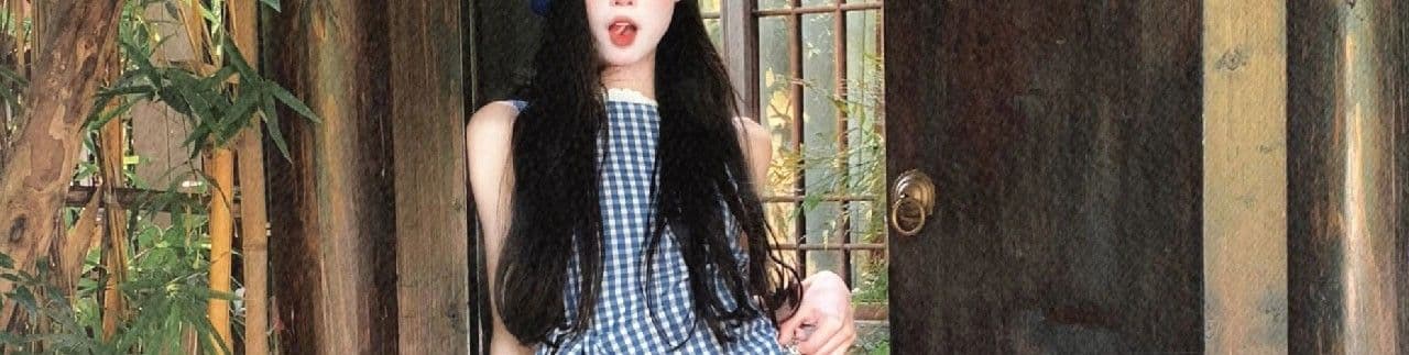 파란색 체크무늬 민소매 여성 드레스 디자인 센스 여름 스트랩 나비 매듭 쇼트 스타일 조끼 스커트 허리 수축 짧은 치마 상세 이미지 6