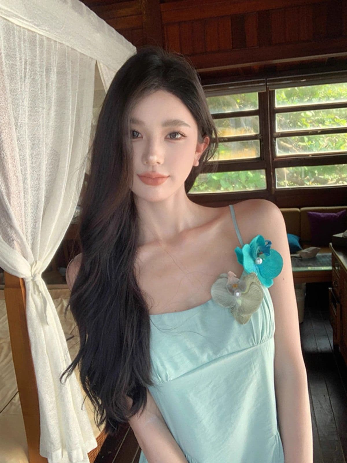 프랑스식 아름다운 슬립 허리 수축 롱 스커트 ~까지 발목 초롱 스타일 해변가 휴가 품격 드레스 여름 빅 플레어 스커트 이미지 4