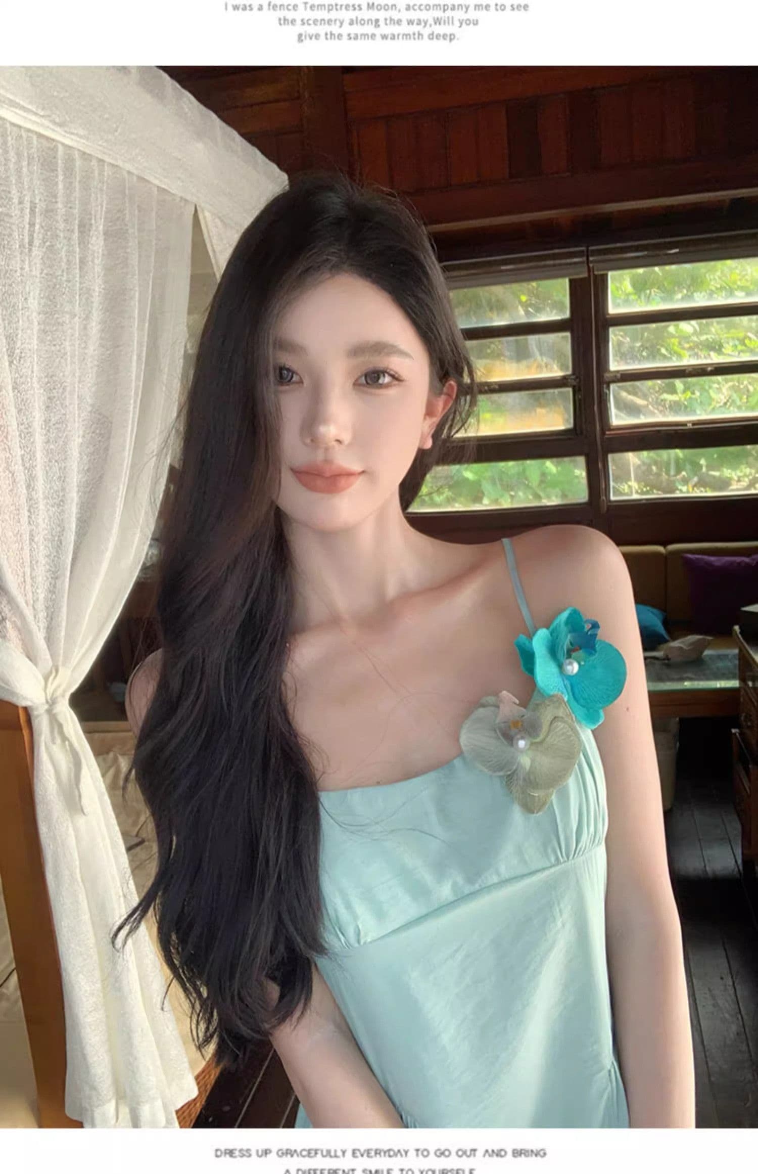 프랑스식 아름다운 슬립 허리 수축 롱 스커트 ~까지 발목 초롱 스타일 해변가 휴가 품격 드레스 여름 빅 플레어 스커트 상세 이미지 9