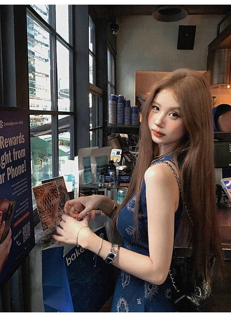프랑스식 파란색 꽃무늬 캐미솔 드레스 아이들 여름 2025 새로운 해변가 휴가 바람 아름다운 롱 스커트 상세 이미지 12