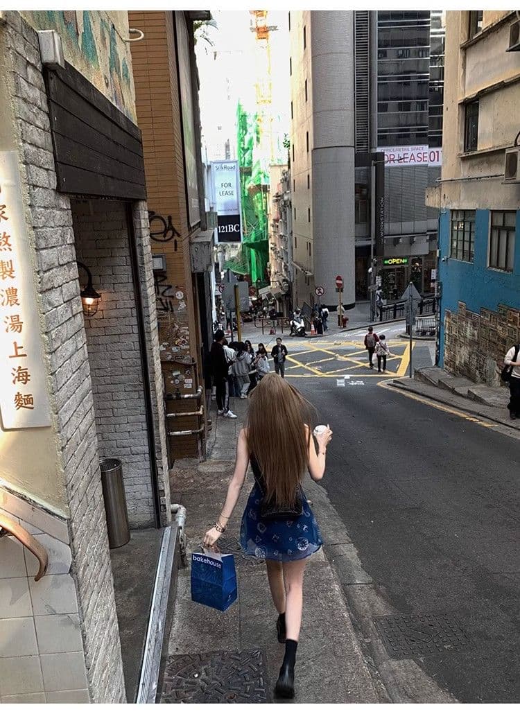 프랑스식 파란색 꽃무늬 캐미솔 드레스 아이들 여름 2025 새로운 해변가 휴가 바람 아름다운 롱 스커트 상세 이미지 24