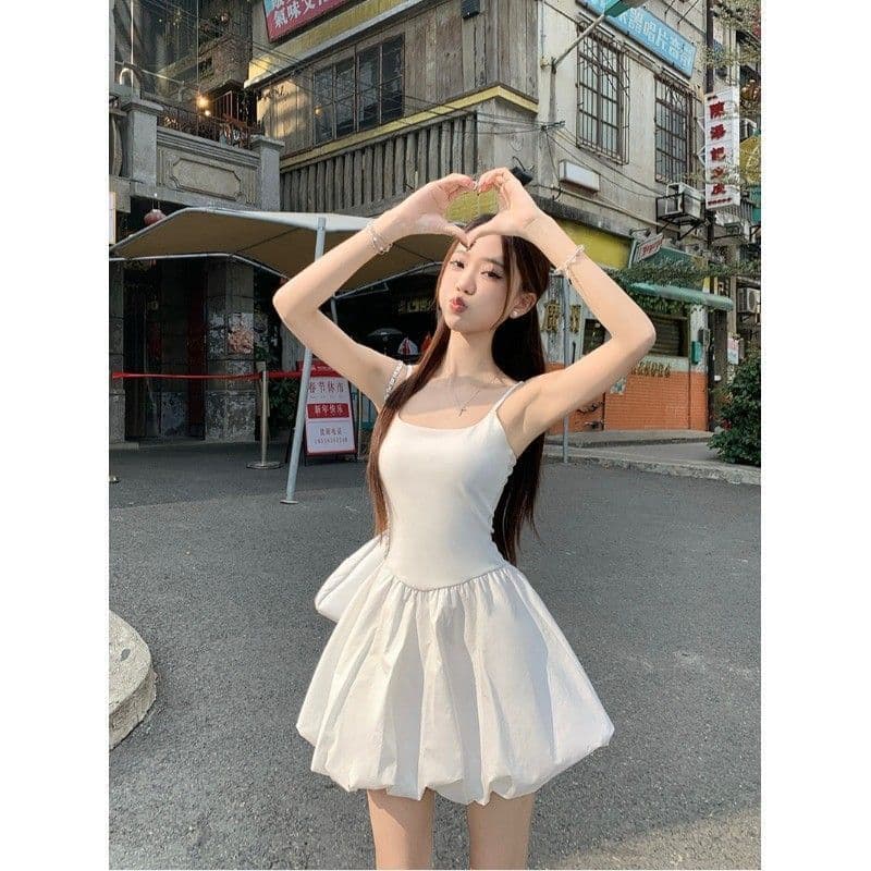 핫걸 발레 바람 허리 수축 퍼프 슬립 여성 드레스 여름 프랑스식 꽃밭 치마 생일 작은 행사 치마 품격 치마 이미지 3