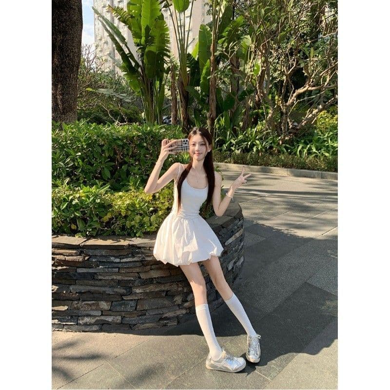 핫걸 발레 바람 허리 수축 퍼프 슬립 여성 드레스 여름 프랑스식 꽃밭 치마 생일 작은 행사 치마 품격 치마 이미지 4