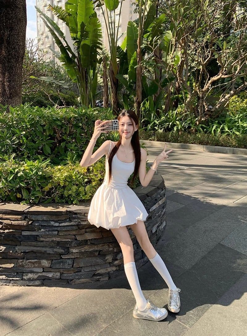 핫걸 발레 바람 허리 수축 퍼프 슬립 여성 드레스 여름 프랑스식 꽃밭 치마 생일 작은 행사 치마 품격 치마 상세 이미지 6