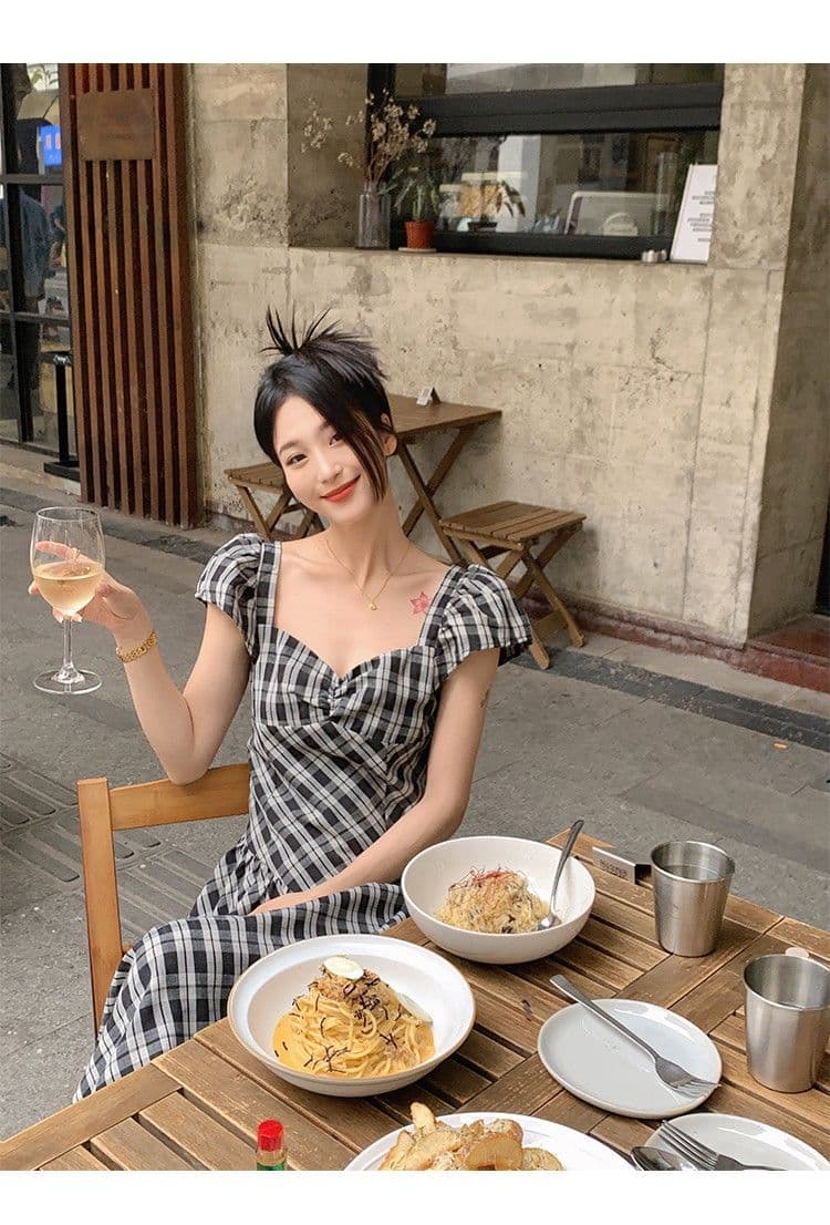 프랑스식 복잡한 고대 칼라 거품 소매 체크무늬 드레스 아이들 여름 2026 새로운 고급 품격 한 마디 롱 스커트 상세 이미지 11