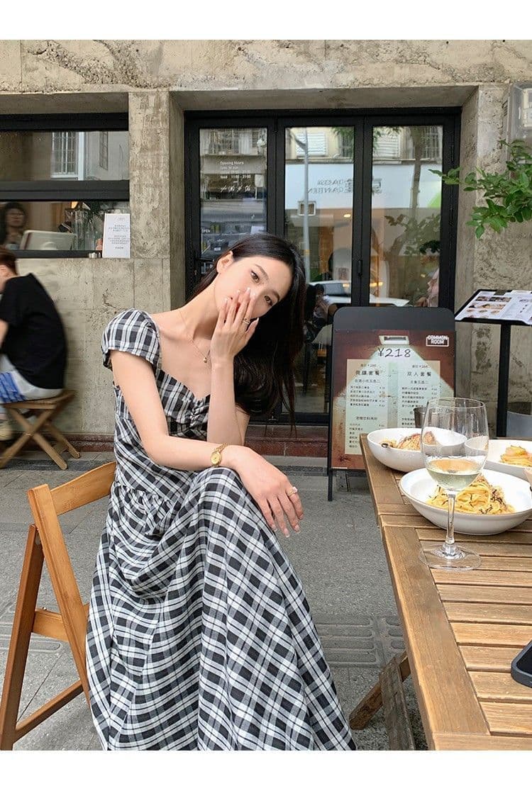 프랑스식 복잡한 고대 칼라 거품 소매 체크무늬 드레스 아이들 여름 2026 새로운 고급 품격 한 마디 롱 스커트 상세 이미지 13