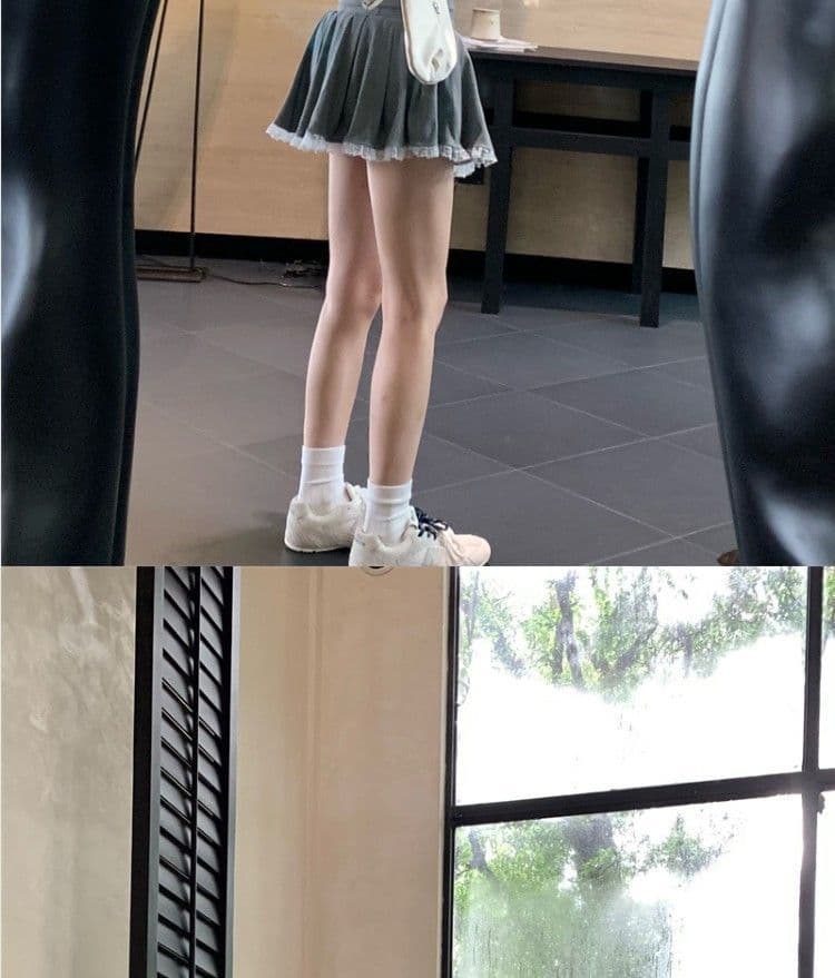 레이스 조각 회색 쇼트 스타일 티셔츠 후드 티 스웨터 핫걸 세트 여성 가을 한 마디 반신 스커트 캐주얼 투피스 세트 상세 이미지 11