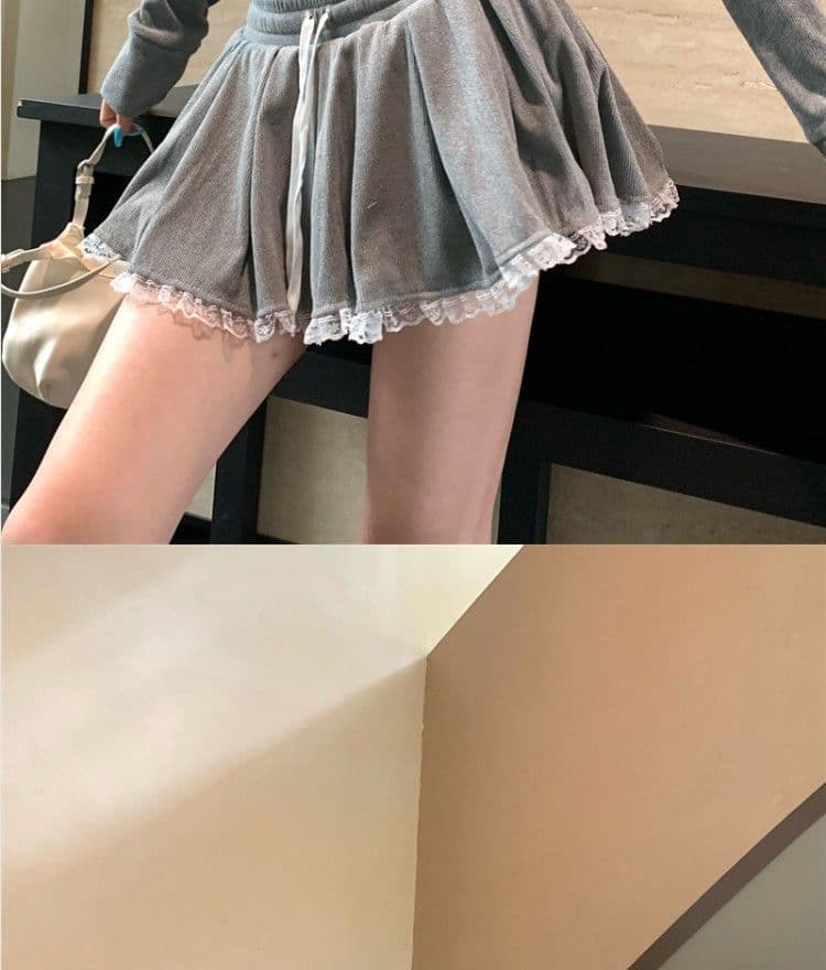 레이스 조각 회색 쇼트 스타일 티셔츠 후드 티 스웨터 핫걸 세트 여성 가을 한 마디 반신 스커트 캐주얼 투피스 세트 상세 이미지 22