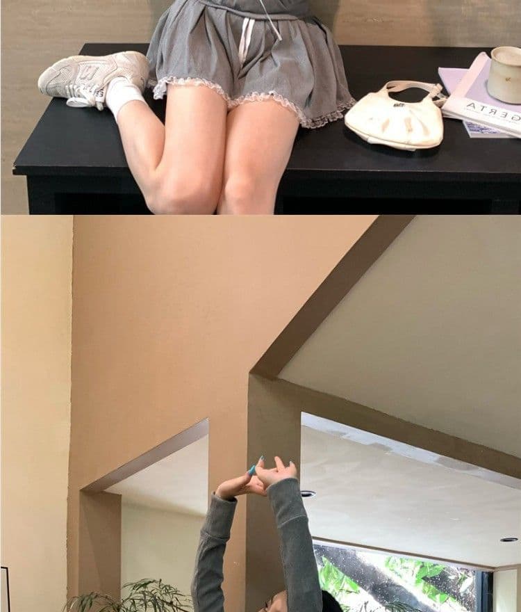 레이스 조각 회색 쇼트 스타일 티셔츠 후드 티 스웨터 핫걸 세트 여성 가을 한 마디 반신 스커트 캐주얼 투피스 세트 상세 이미지 26