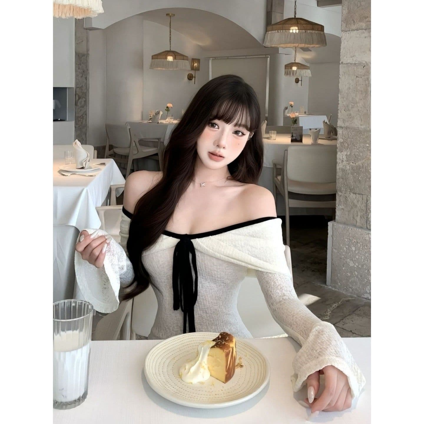 프랑스식 아름다운 고유 한 오프숄더 몸매 가꾸기 타이트 스커트 롱 스커트 작은 대중 자이언트 잘 생긴 ~ 중 긴팔 드레스 2026 가을 이미지 2