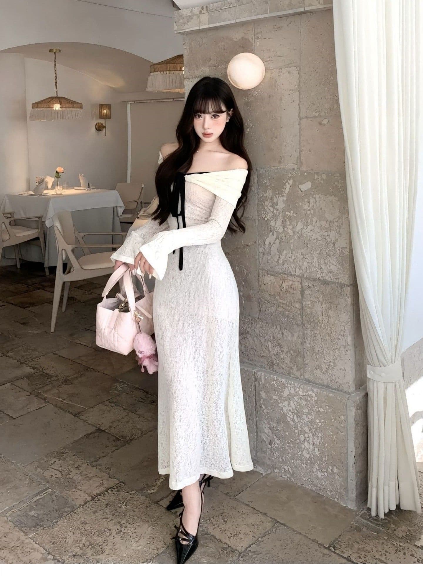 프랑스식 아름다운 고유 한 오프숄더 몸매 가꾸기 타이트 스커트 롱 스커트 작은 대중 자이언트 잘 생긴 ~ 중 긴팔 드레스 2026 가을 상세 이미지 4
