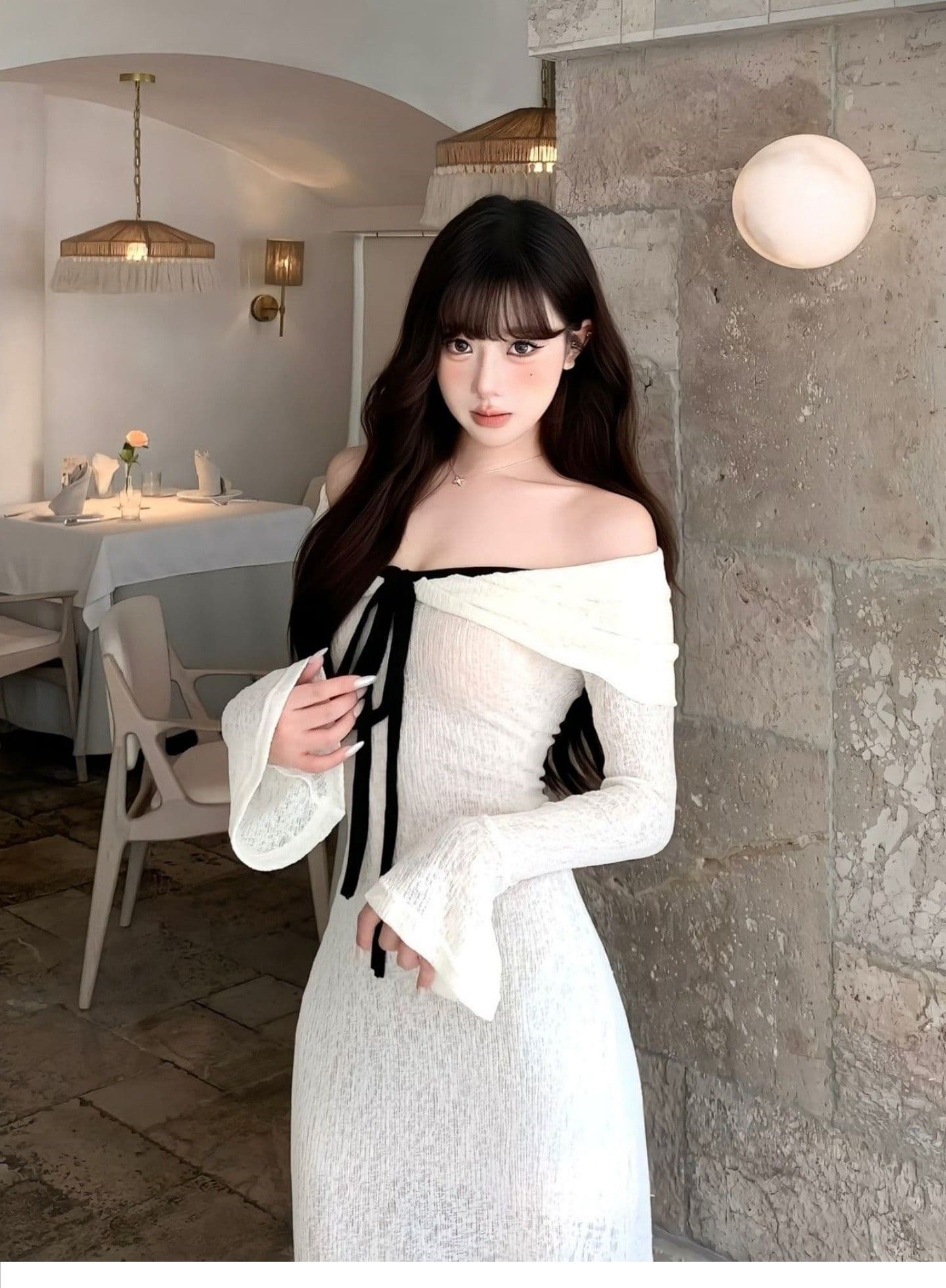 프랑스식 아름다운 고유 한 오프숄더 몸매 가꾸기 타이트 스커트 롱 스커트 작은 대중 자이언트 잘 생긴 ~ 중 긴팔 드레스 2026 가을 상세 이미지 8