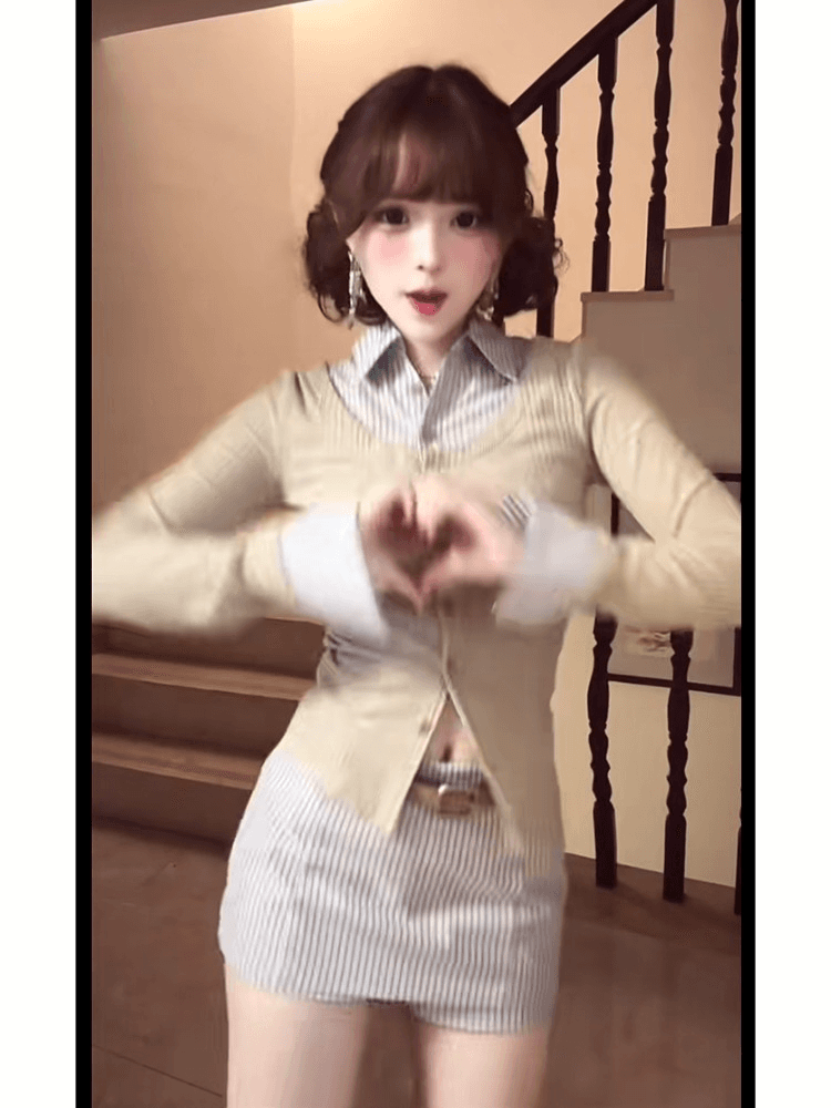 페이크 레이어드 긴팔 셔츠 코디 반신 스커트 아이들 한 부서 전체 집합 2026 새로운 이른 가을 miu 부서 세트 상세 이미지 6