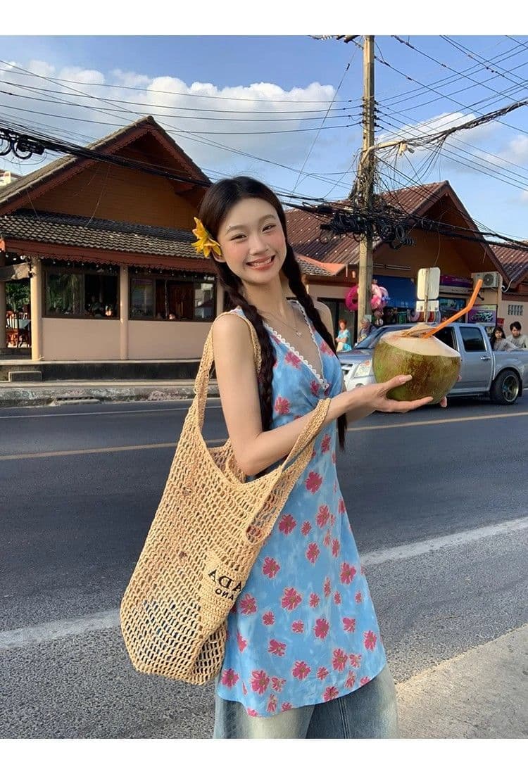작은 청신 레이스 조각 꽃무늬 여성 드레스 여름 2026 새로운 품격 순수한 욕망 몸매 가꾸기 슬림해 보이는 조끼 스커트 상세 이미지 5