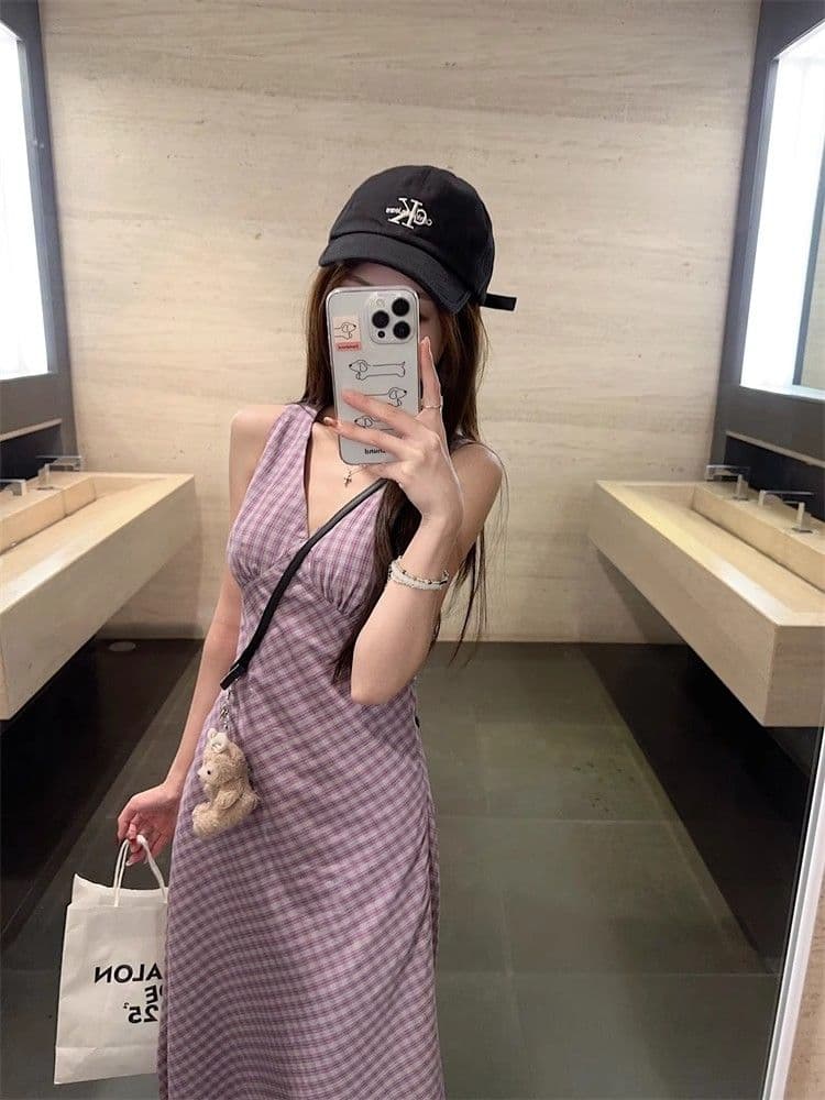 달콤한 핫걸 V넥 민소매 여성 드레스 2026 새로운 여름 허리 수축 슬림해 보이는 chic 조끼 스커트 롱 스커트 상세 이미지 4