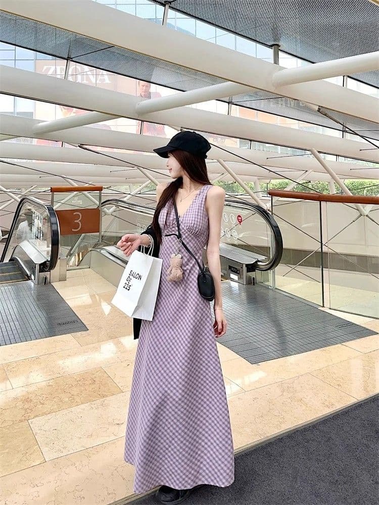 달콤한 핫걸 V넥 민소매 여성 드레스 2026 새로운 여름 허리 수축 슬림해 보이는 chic 조끼 스커트 롱 스커트 상세 이미지 6