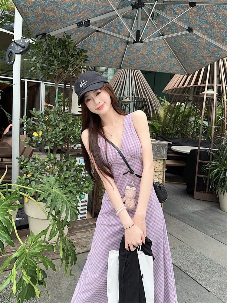 달콤한 핫걸 V넥 민소매 여성 드레스 2026 새로운 여름 허리 수축 슬림해 보이는 chic 조끼 스커트 롱 스커트 상세 이미지 12