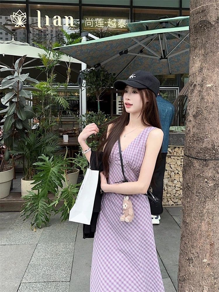달콤한 핫걸 V넥 민소매 여성 드레스 2026 새로운 여름 허리 수축 슬림해 보이는 chic 조끼 스커트 롱 스커트 상세 이미지 16