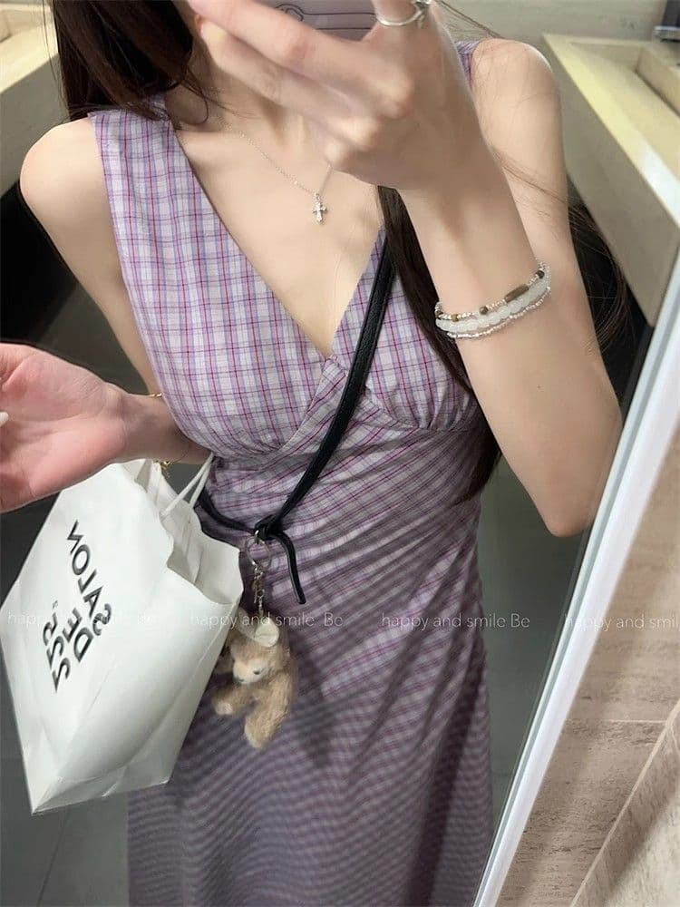 달콤한 핫걸 V넥 민소매 여성 드레스 2026 새로운 여름 허리 수축 슬림해 보이는 chic 조끼 스커트 롱 스커트 상세 이미지 22