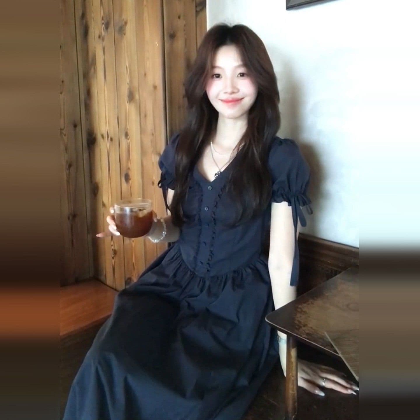 프랑스식 고급 센스 해군 V넥 거품 소매 여성 드레스 여름 슈퍼 잘 생긴 고유 한 아름다운 허리 수축 치마 이미지 3