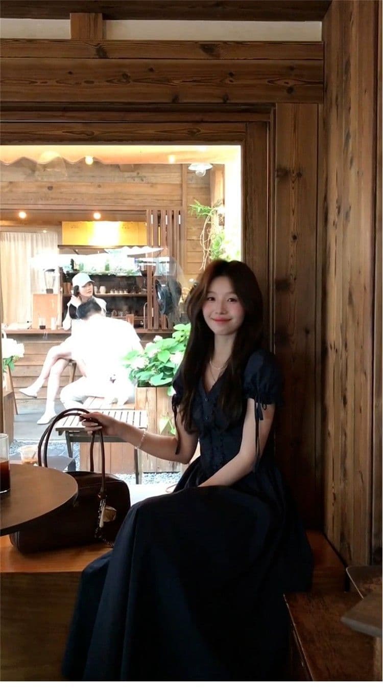 프랑스식 고급 센스 해군 V넥 거품 소매 여성 드레스 여름 슈퍼 잘 생긴 고유 한 아름다운 허리 수축 치마 상세 이미지 7