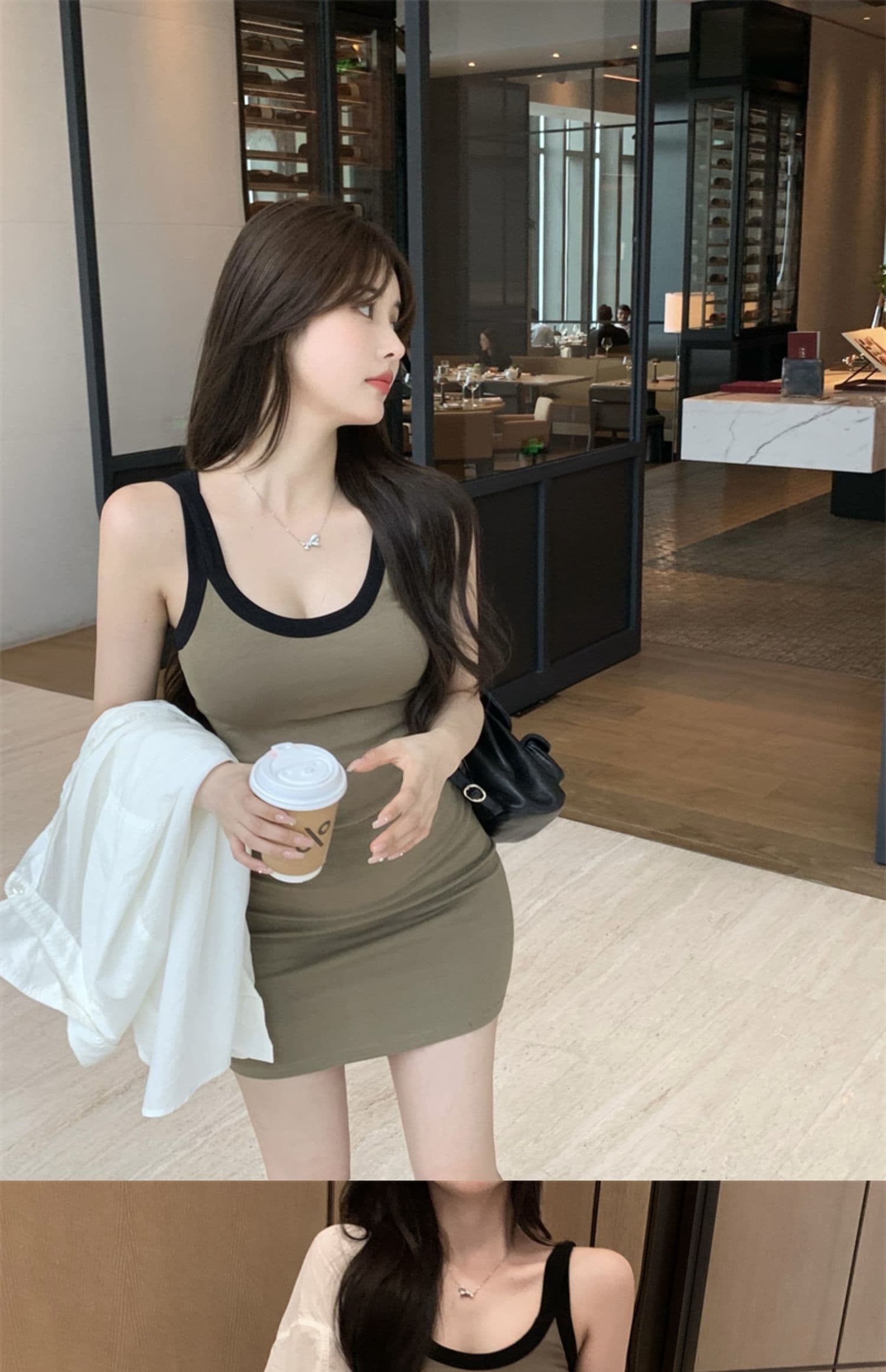 배색 u 칼라 캐미솔 여성 드레스 여름 핫걸 몸매 가꾸기 슬림해 보이는 섹시함 품격 타이트 스커트 만나는 미니 스커트 상세 이미지 11