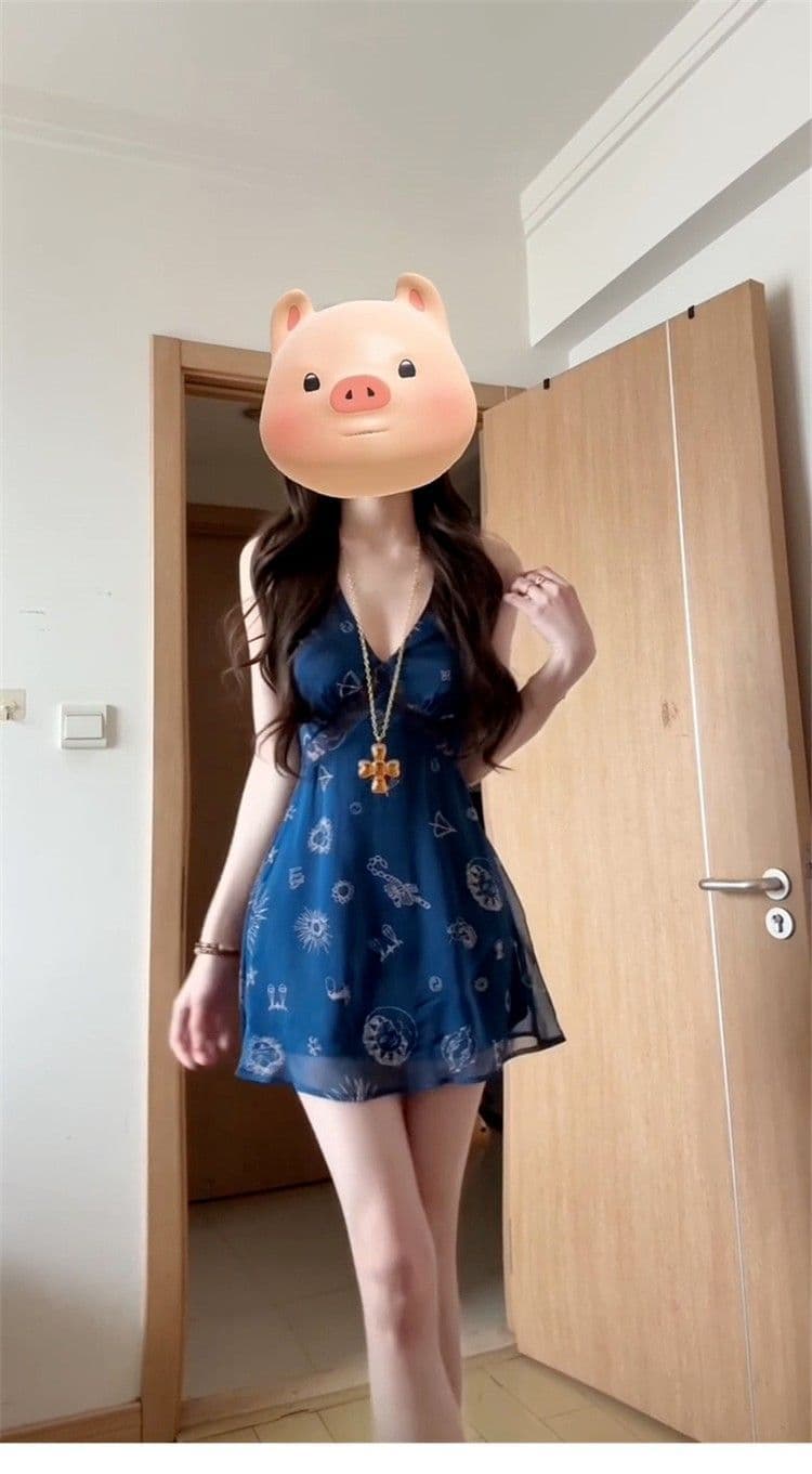 레트로 프린트 V넥 조끼 여성 드레스 2025 여름 새로운 품격 허리 수축 슬림해 보이는 휴가 바람 한 마디 미니 스커트 상세 이미지 9