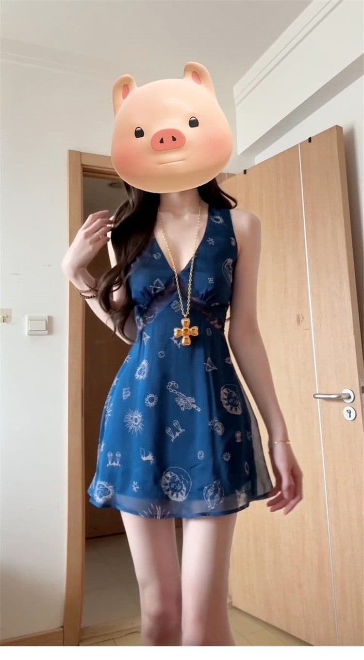 레트로 프린트 V넥 조끼 여성 드레스 2025 여름 새로운 품격 허리 수축 슬림해 보이는 휴가 바람 한 마디 미니 스커트 상세 이미지 16