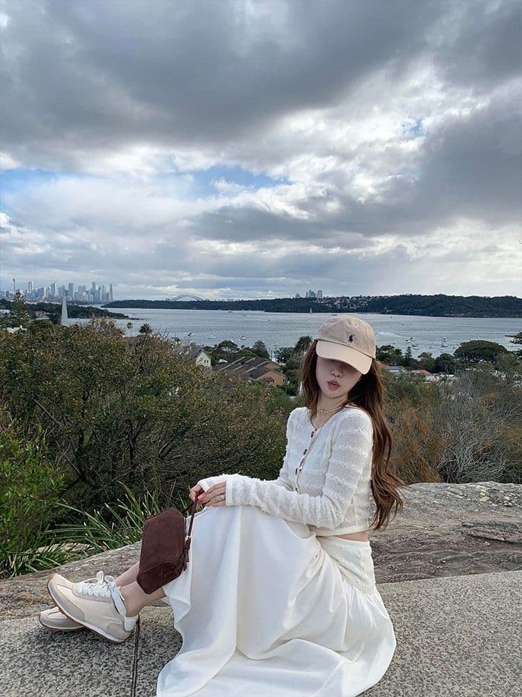 봄과 가을 품격 전체 집합 ootd 착용 가져 가라. 여성 작은 샤넬 스타일 스트라이프 니트 오픈 가디건 하이웨이스트 도루 센스 반신 롱 스커트 상세 이미지 6