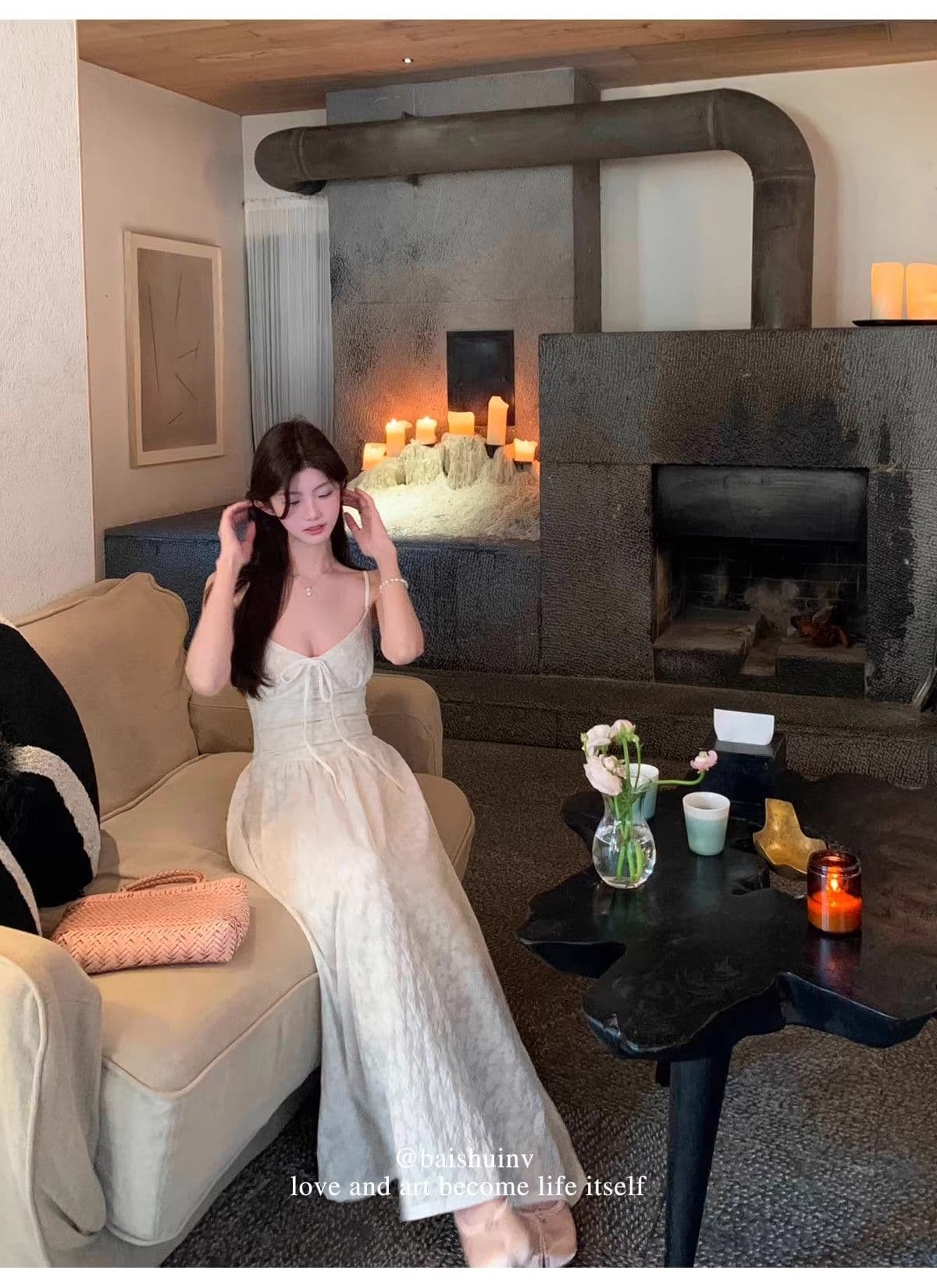 프랑스식 화이트 자카드 자외선 차단 니트 오픈 가디건 여성 여름 휴가 바람 세트 슬립 드레스 롱 스커트 투피스 세트 상세 이미지 16