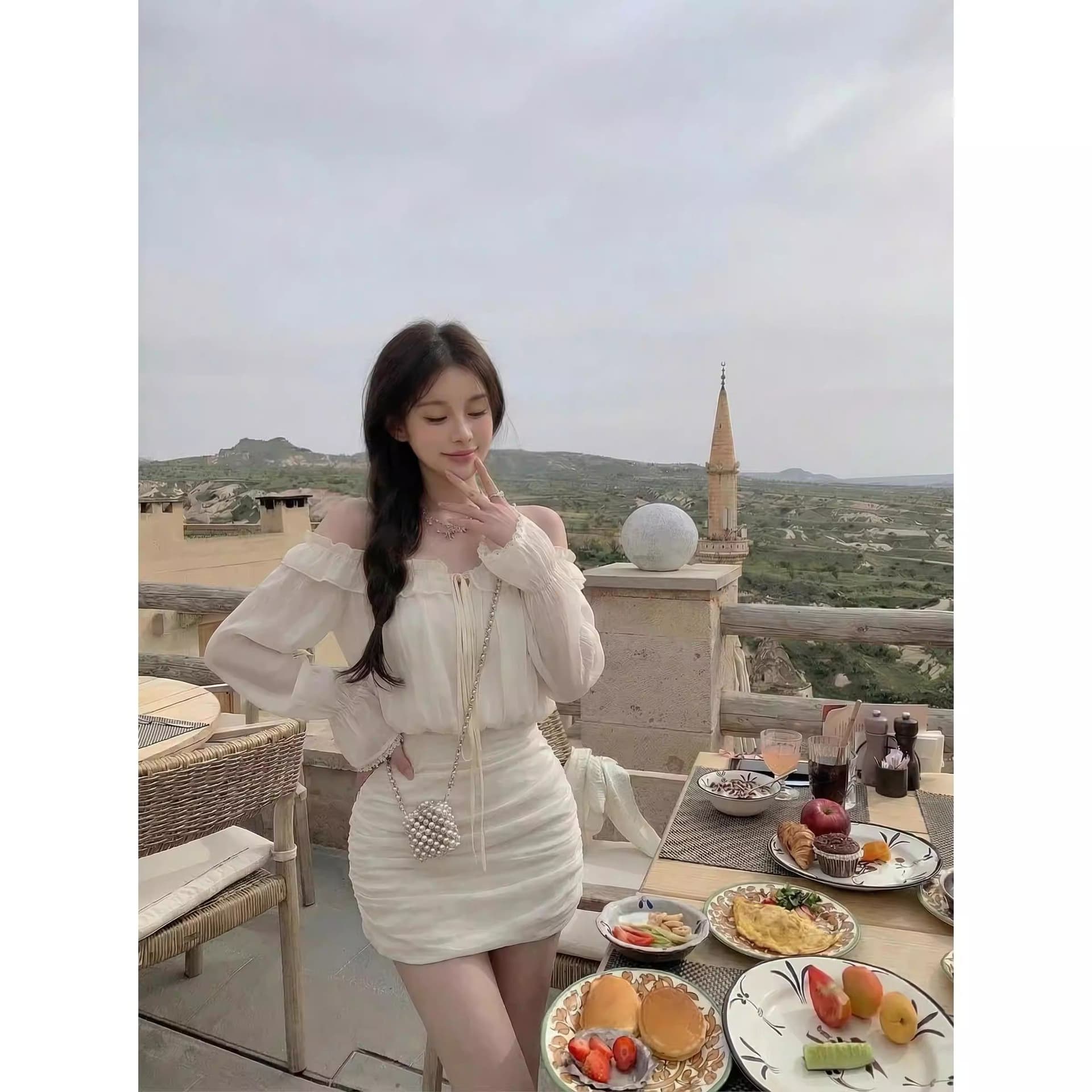 순수한 욕망 바람 오프숄더 봄 주름 여성 드레스 이른 봄 새로운 프릴 몸매 가꾸기 슬림해 보이는 타이트 스커트 미니 스커트 이미지 5