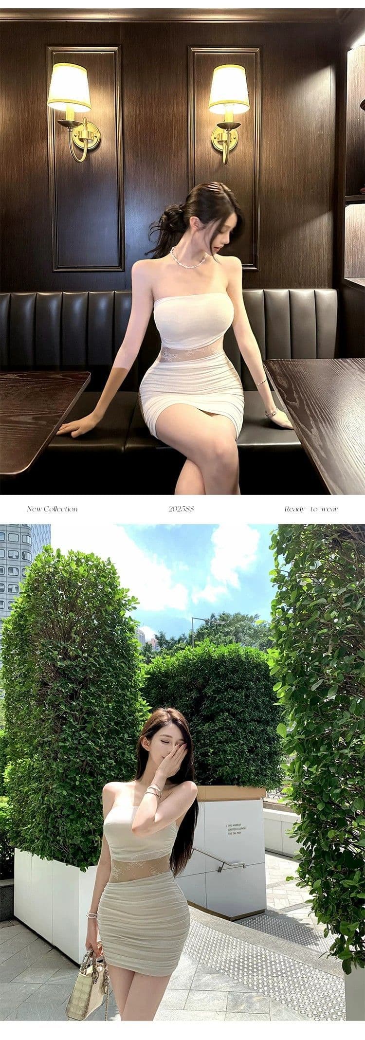 레이스 조각 망사 민소매 튜브탑 여성 드레스 여름 몸매 가꾸기 화이트 치마 순수한 욕망 허리 수축 타이트 스커트 미니 스커트 상세 이미지 11