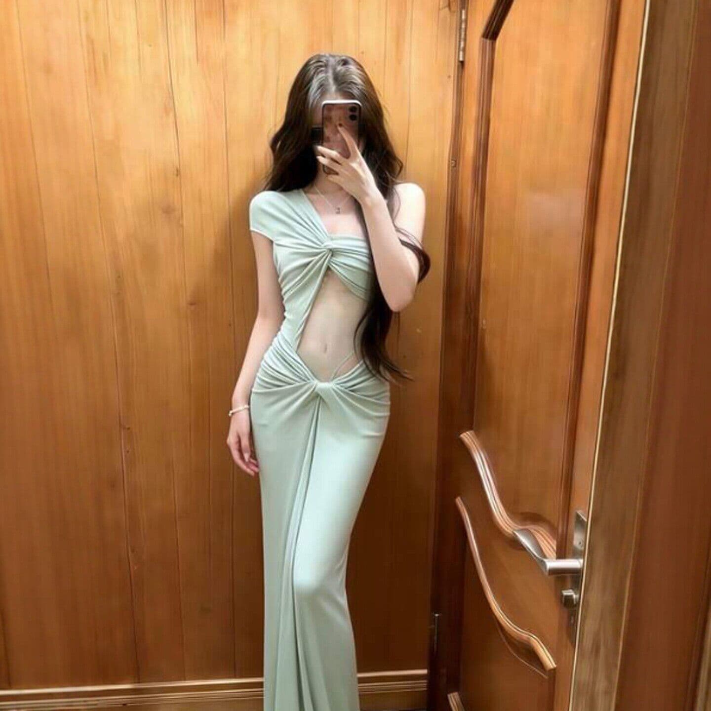 비틀림 비스듬한 어깨 드레스 여성 의류 여름 핫걸 섹시함 치마 디자인 센스 레이스 조각 품격 타이트 스커트 롱 스커트 상세 이미지 7