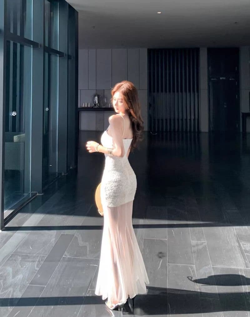 망사 패치워크 화이트 슬립 여성 드레스 여름 레이스 치마 순수한 욕망 바람 허리 수축 인어 꼬리 치마 타이트 스커트 롱 스커트 상세 이미지 18